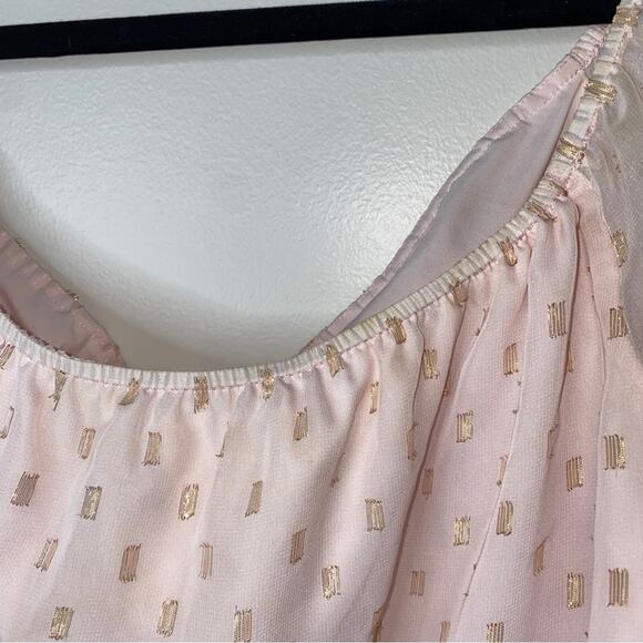 Nordstrom WAYF Pink Off-the-shoulder pink gold bow puff sleeve chiffon top Large - Picture 10 of 15